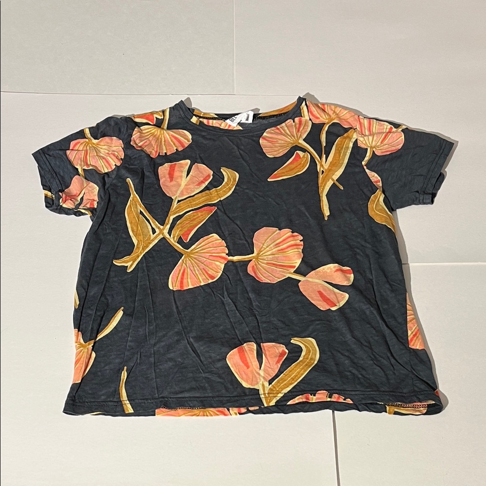 Bel Kazan Anthropologie Mika Tee Dahlia Cotton Print Shirt Short Sleeve Large